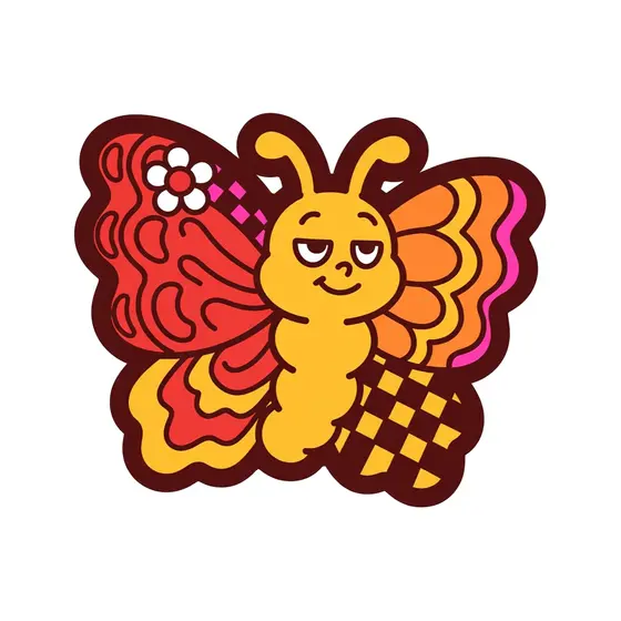 Red Patterned Butterfly With Checkered Wings