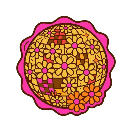 Daisy Disco Ball on Pink Badge