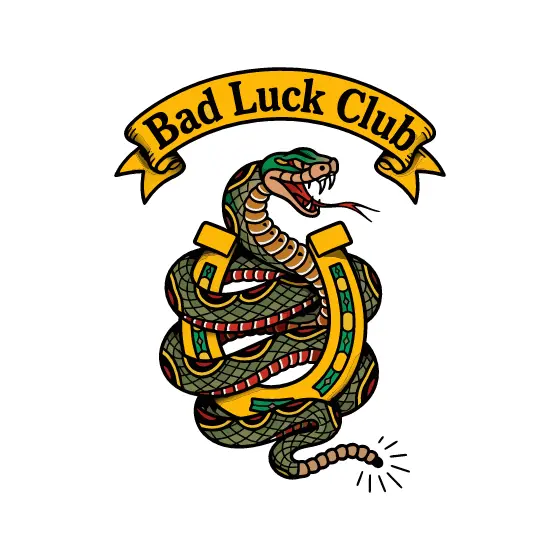 Coiled Snake Around Horseshoe with Banner