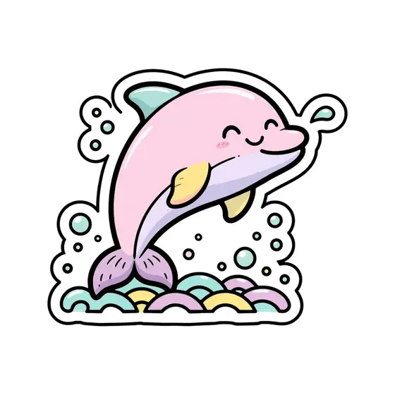 Pink Kawaii Dolphin Leaping Sticker