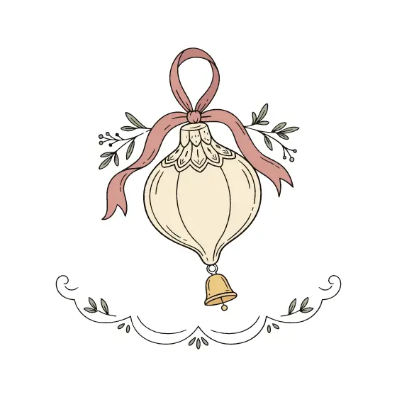 Glass Ornament With Bell And Ribbon