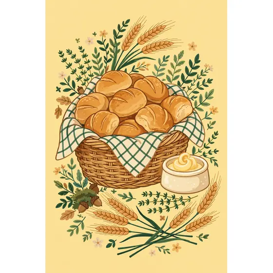 Wicker Basket of Golden Rolls