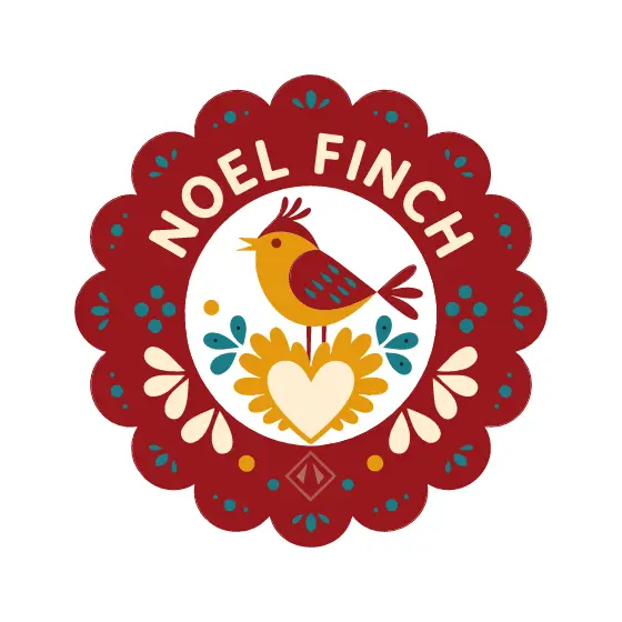 Noel Finch Badge on Deep Red