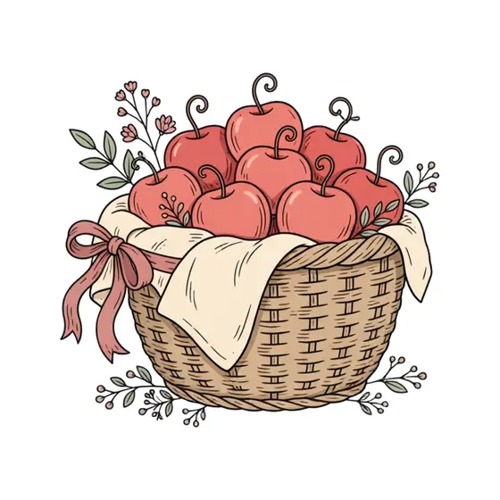 Red Apple Basket With Cream Cloth