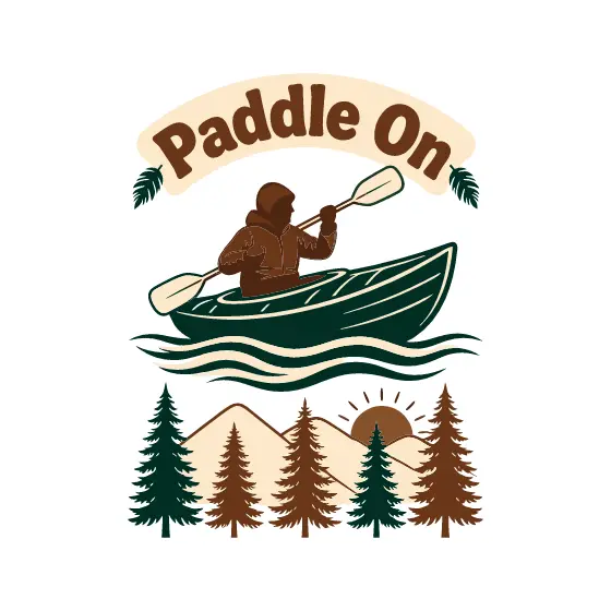 Paddle On Canoe With Forest Sunset