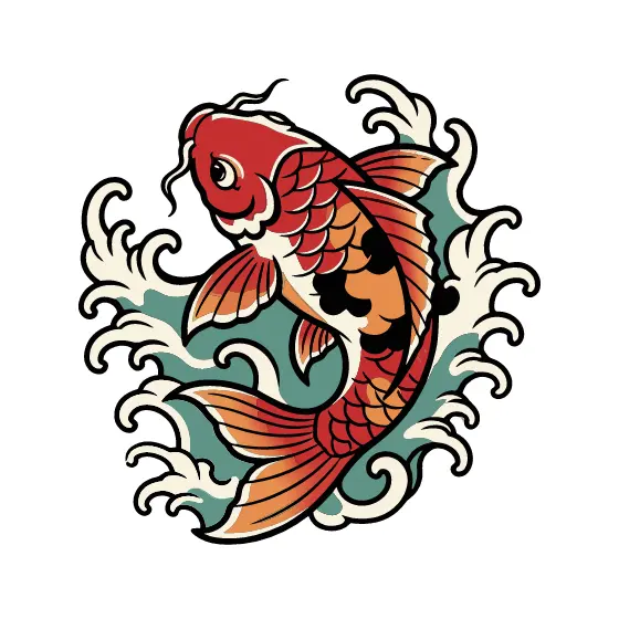 Koi Fish Swimming Among Swirling Waves