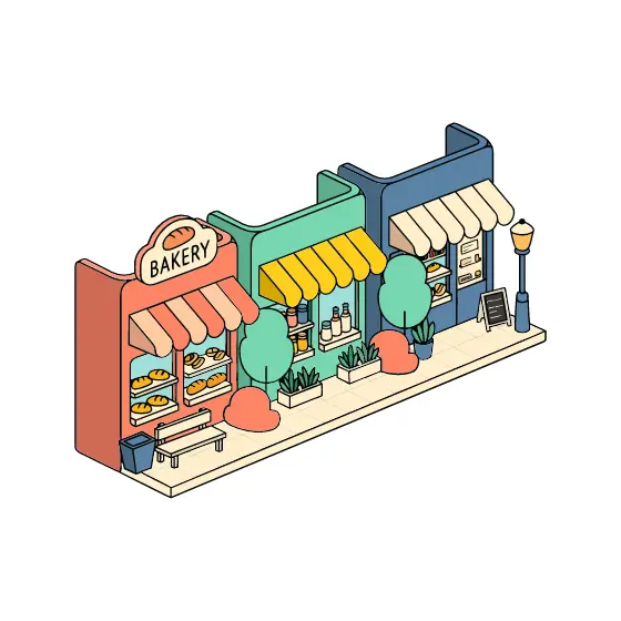 Isometric Bakery Street Block Scene
