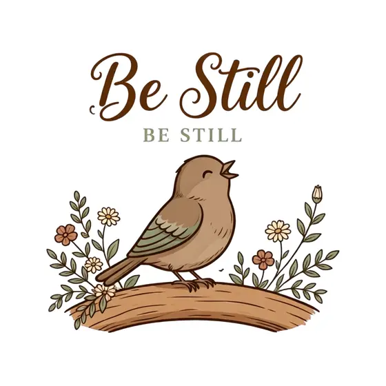 Singing Sparrow On Branch With Be Still