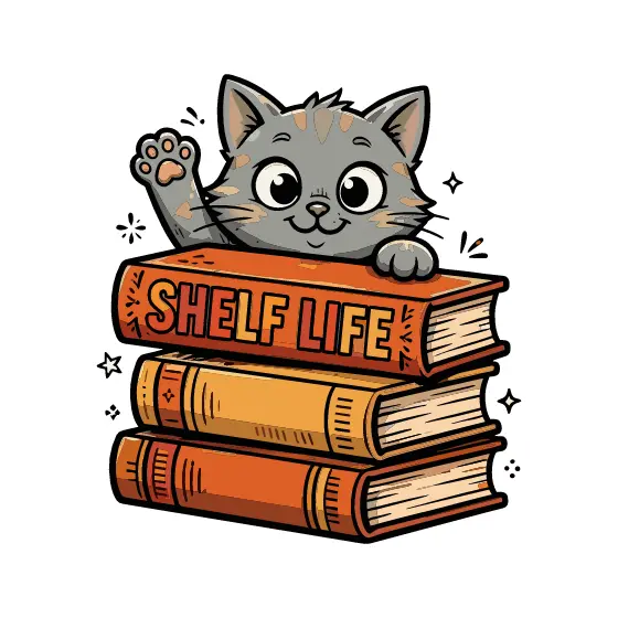 Grey Kitten Peeking Over Orange Books
