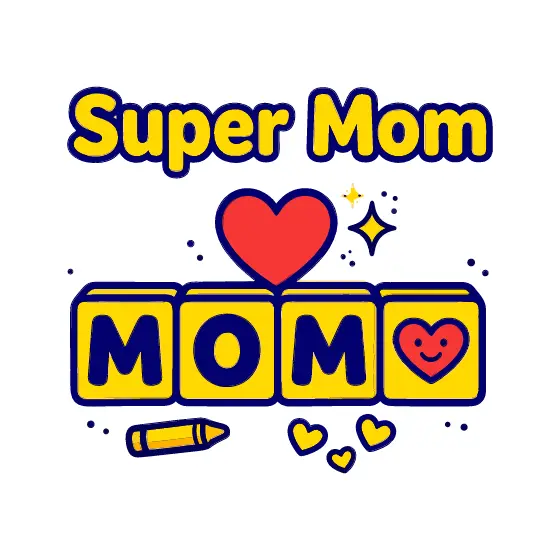 Super Mom MOM Blocks Smiley Heart