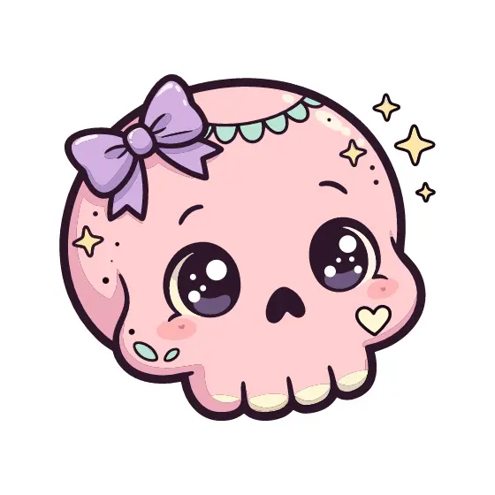 Pink Kawaii Skull With Lavender Bow