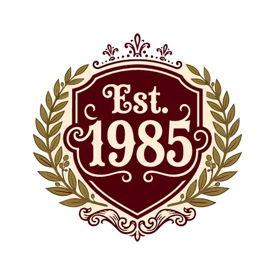 Burgundy Shield Est. 1985 Crest