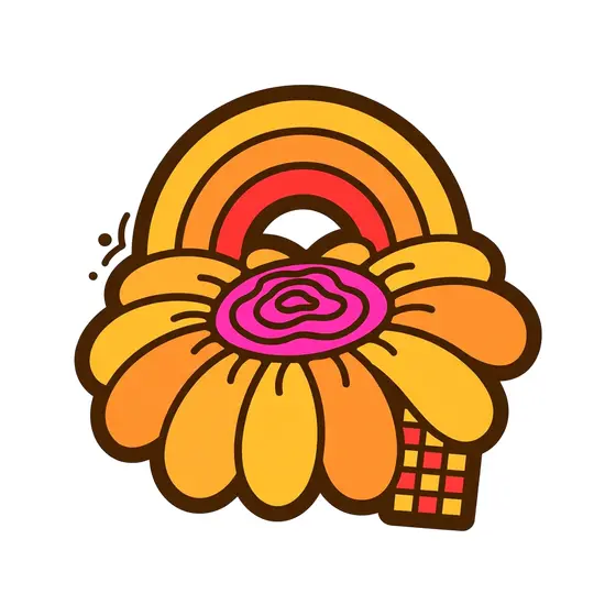 Rainbow Arc Over Daisy With Checkerboard