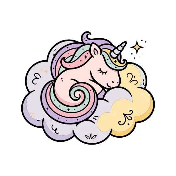 Sleepy Pastel Unicorn Curled on Cloud