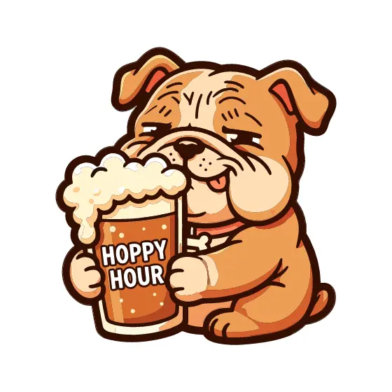 Sleepy Bulldog Sipping Hoppy Hour Beer