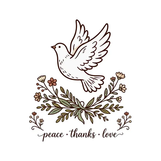 Dove Over Sprig Peace Thanks Love