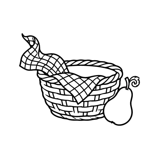 Wicker Basket With Checkered Cloth and Pear