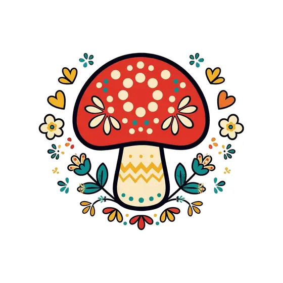 Red Mushroom With Leafy Wreath