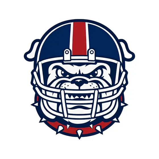 Snarling Bulldog in Navy Helmet with Facemask
