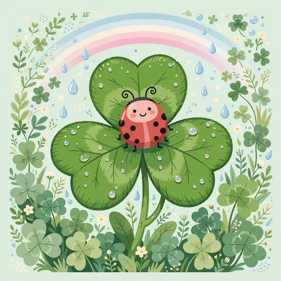 Smiling Ladybug on Clover Leaf