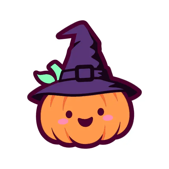 Kawaii Pumpkin In Witch Hat