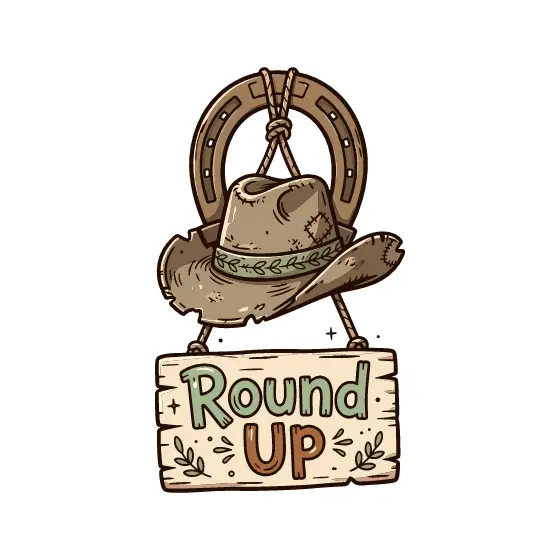 Weathered Cowboy Hat Round Up Sign