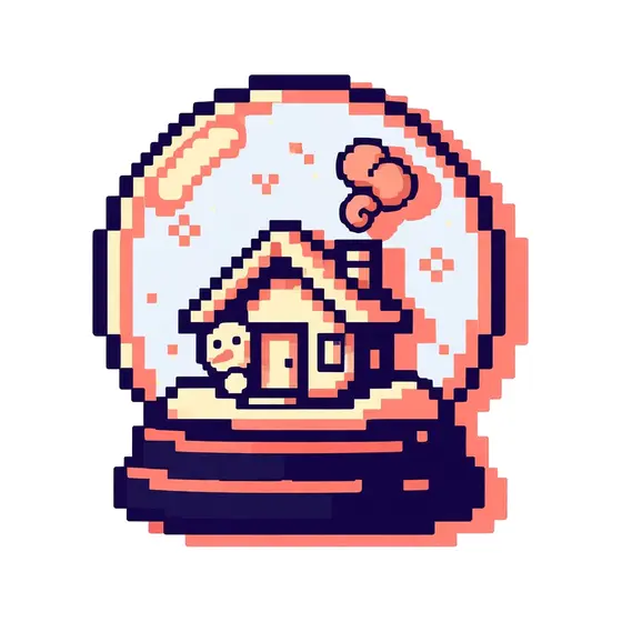 Pixel Snow Globe With Cabin and Snowman