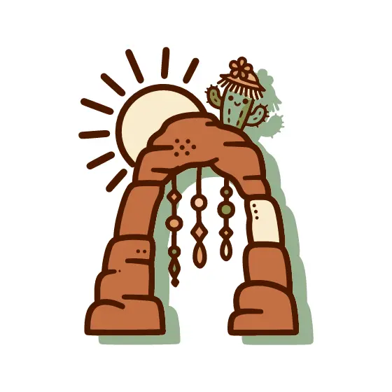 Desert Arch With Flower Hat Cactus