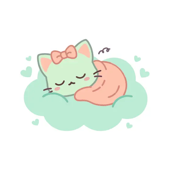 Green Kawaii Cat Sleeping On Cloud