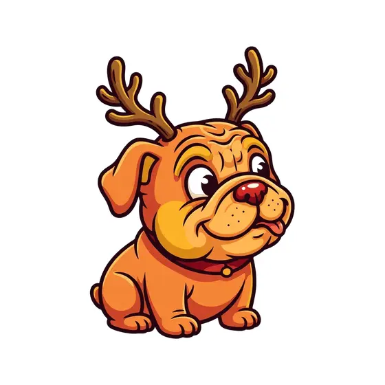 Reindeer Antler Bulldog Puppy Sitting
