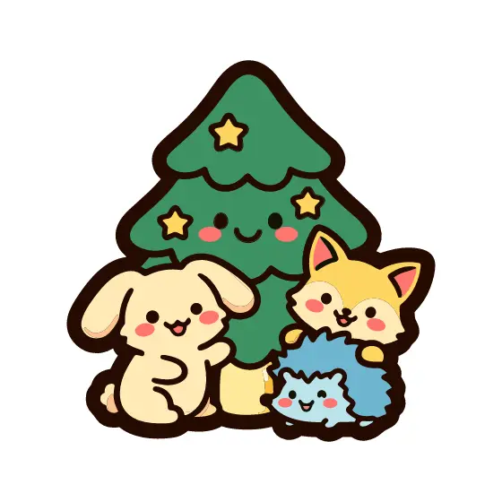Kawaii Christmas Tree With Woodland Friends