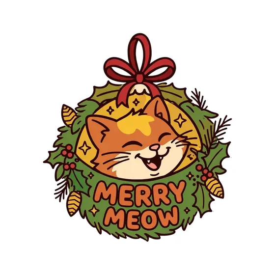 Squinting Cat In Gold Wreath