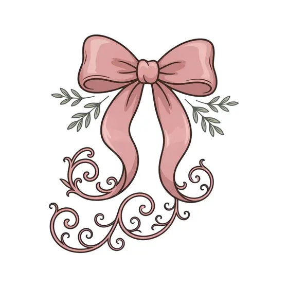 Rose Bow With Filigree Swirls Below