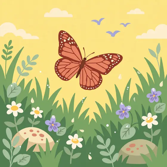 Terracotta Butterfly Over Dewy Meadow