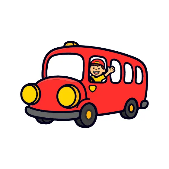 Red Bus With Driver Waving Sideways