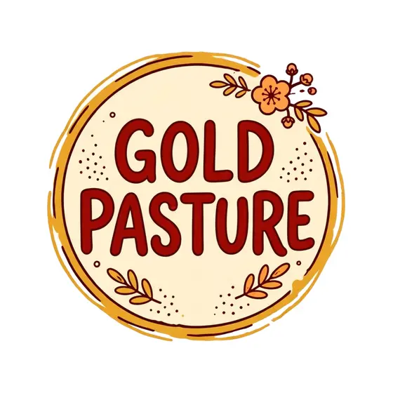 Gold Pasture Bold Red Lettering Badge