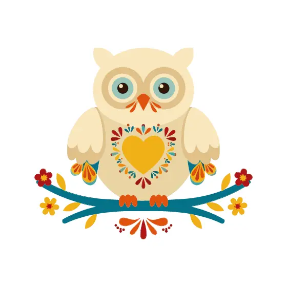 Cream Owl With Heart And Teal Branch