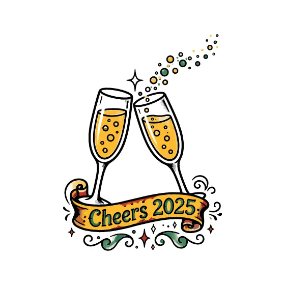 Champagne Flutes With Sparkle Trail and Gold Banner