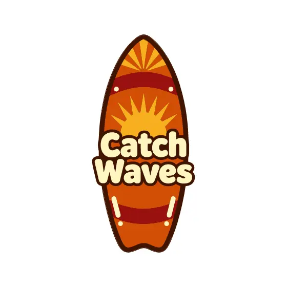 Retro Surfboard With Catch Waves Lettering