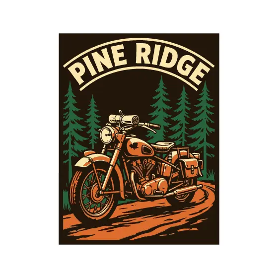Orange Motorcycle with Pine Ridge Arch