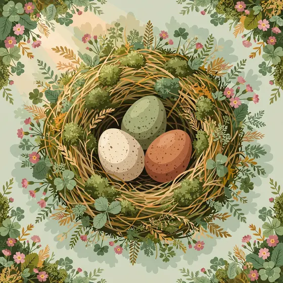 Speckled Eggs in Woven Moss Nest