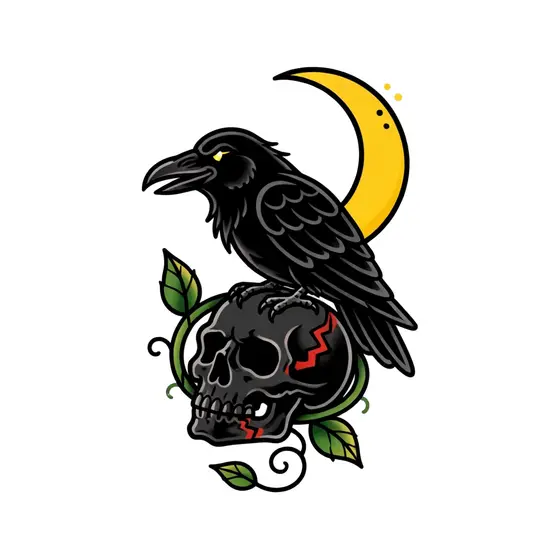 Raven Facing Left On Skull