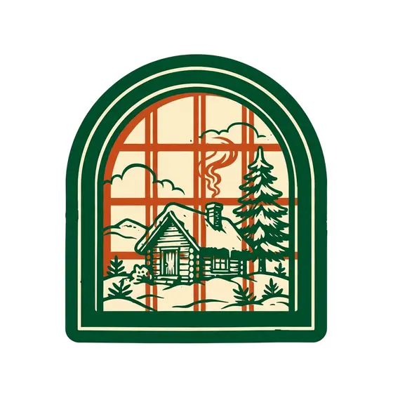Arched Window Cabin Scene Sticker