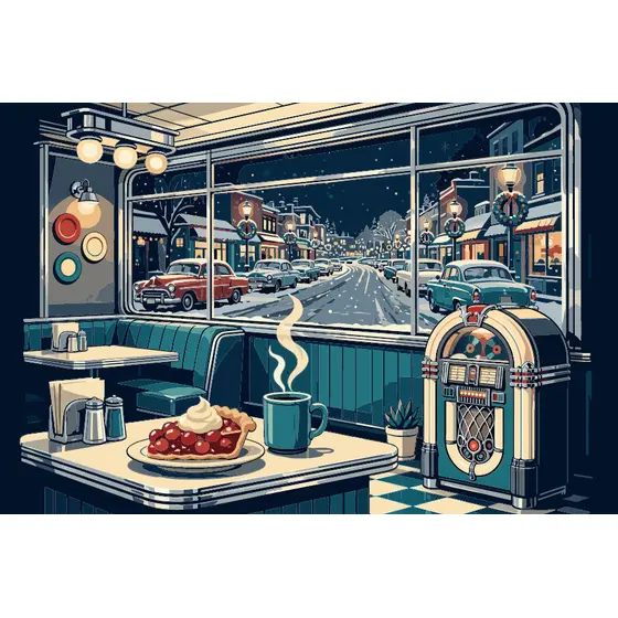 Retro Diner Pie and Jukebox Scene