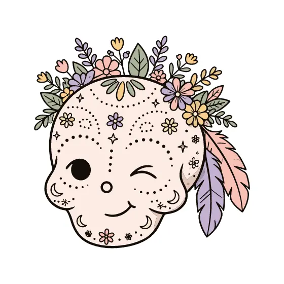 Winking Sugar Skull With Purple Feathers