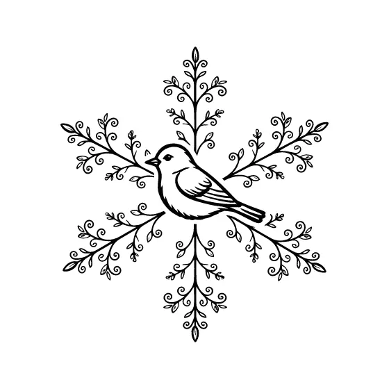 Songbird Snowflake With Curled Botanical Arms
