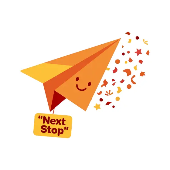 Orange Paper Airplane With Next Stop Tag