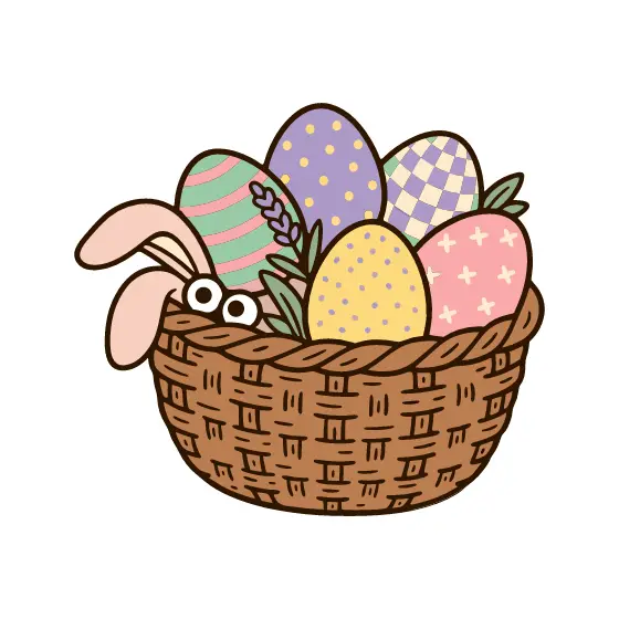 Pastel Easter Basket With Bunny Peeking