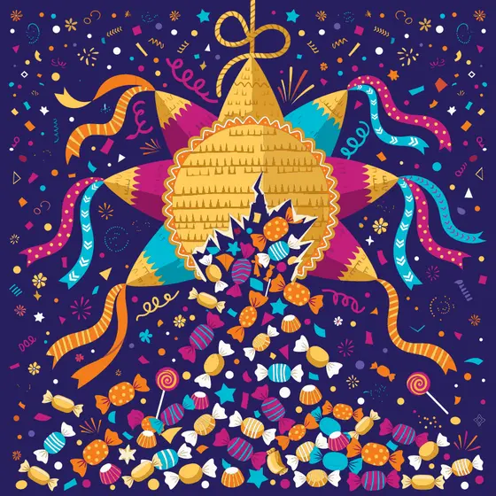 Gold Star Piñata With Candy Spill