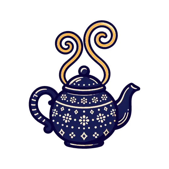 Navy Teapot With Golden Spiral Steam